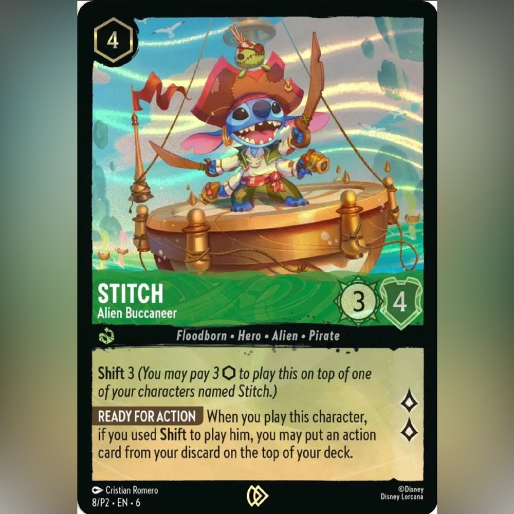Disney Lorcana Stitch Pirate Card Promo Limited edition Cold Foil 8/P2 EN 6 New